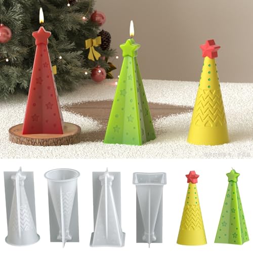 Nexoria 3 Stück Silikonformen Gießformen Kerzenform, Weihnachtsbaum Kerzen Formen Silikon, Silikonform Tannenbaum Kerzen Silikonformen für DIY Duftkerzen Weihnachts Deko (A) von Nexoria