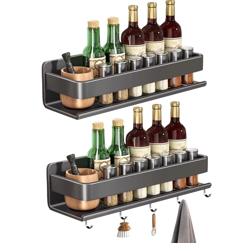 Nexoria Gewürzregal, Gewürzregal Wand Ohne Bohren Küchenregal Ohne Bohren Küchenregal Hängend Mit Haken Edelstahl Küchenhalterung Gewürzhalter Organizer Hängend Küchenregal Wand für Küche (AB, 30cm) von Nexoria
