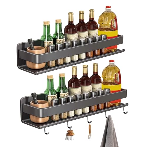 Nexoria Gewürzregal, Gewürzregal Wand Ohne Bohren Küchenregal Ohne Bohren Küchenregal Hängend Mit Haken Edelstahl Küchenhalterung Gewürzhalter Organizer Hängend Küchenregal Wand für Küche (AB, 40cm) von Nexoria