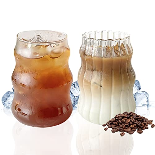 Nexoria Ripple Glasbecher, 530 ml Kürbisform, Eiskaffeegläser, kreative gerippte Glaswaren, wellenförmige Glasbecher, Vintage-Trinkgläser für Tee, Milch, Whisky, Kaffee (2 Stück) von Nexoria