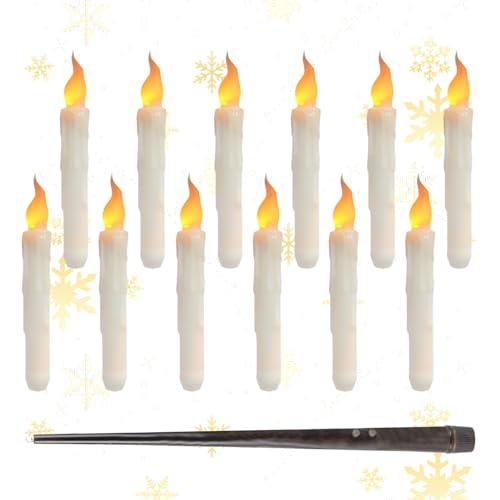 Nexoria Schwimmkerzen, 12 Stück Halloween Schwimmende Kerzen Mit Fernbedienung Stabkerzen Flackernde Flammenlose Kerzen Taper Mit Angelschnur Künstliche Fensterkerzen Für Weihnachten von Nexoria