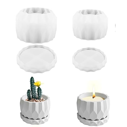 Nexoria Silikon-Kerzenformen, Kerzenform mit Deckel, Beton, Diamantabschnitt, Kerzengefäße, Silikonform für Blumentöpfe und Kerzenhalter, Zementformen für die Herstellung von Kerzen zu Hause (2 Stück) von Nexoria