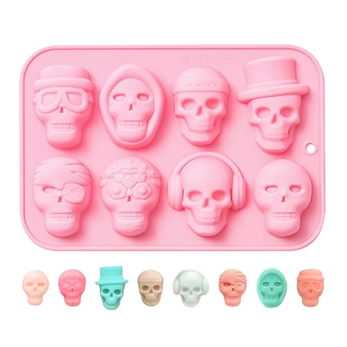 Nexoria Silikon Schokoladenform, Totenkopf Schokoladenform Silikon Pralinenform Totenkopfform Mit 8 Mulden Halloween Silikonform Pralinenform Silikonform Schokolade Für SüßIgkeiten (Pink) von Nexoria