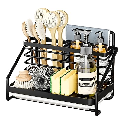 Nexoria Spülbecken Organizer, Spülbecken Caddy Organizer Edelstahl Utensilien Korb Für Spülmittel Organizer Mit Abtropfschale Edelstahl Küchen Organizer Für Küche Schwamm Organizer (Black) von Nexoria