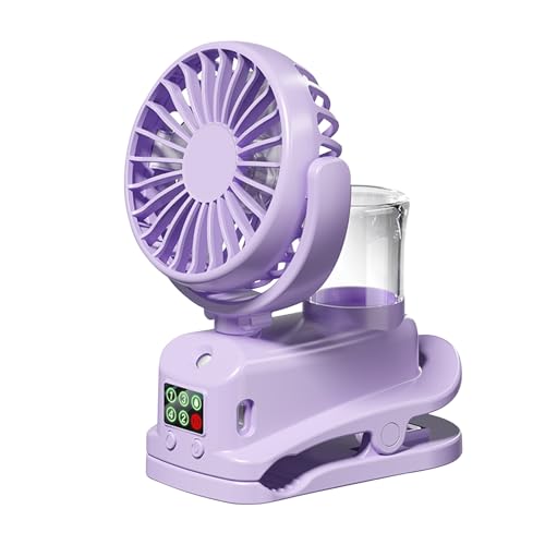 Nexoria Ventilator mit Spray, Tragbarer Mini Ventilator mit Clip Akku Aufladbar Ventilator Leise mit 4 Geschwindigkeiten Clip-On-Ventilator Kleiner Taschenventilator für Reisen Büro Zuhause (Lila) von Nexoria