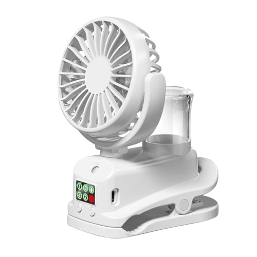 Nexoria Ventilator mit Spray, Tragbarer Mini Ventilator mit Clip Akku Aufladbar Ventilator Leise mit 4 Geschwindigkeiten Clip-On-Ventilator Kleiner Taschenventilator für Reisen Büro Zuhause (Weiß) von Nexoria