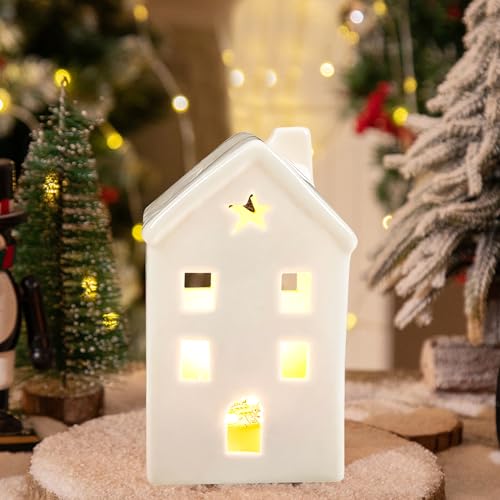 Nexoria Weihnachtsdeko Keramik Lichthäuser, Weihnachtsdorf mit Beleuchtet LED Lichthaus Weisse Porzellan Lichterhaus Weiß Weihnachten Deko Windlicht Haus Weihnachtshäuser für Weihnachtsdeko Innen (B) Nexoria Weihnachtsdeko Keramik Lichthäuser, Weihnachtsdorf mit Beleuchtet LED Lichthaus Weisse Porzellan Lichterhaus Weiß Weihnachten Deko Windlicht Haus Weihnachtshäuser für Weihnachtsdeko Innen (B) von Nexoria