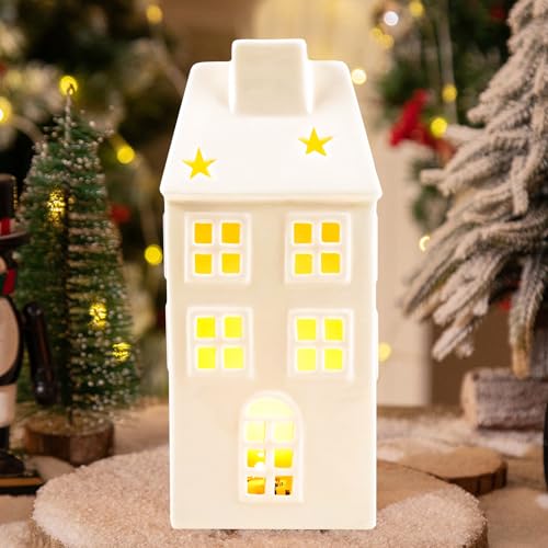 Nexoria Weihnachtsdeko Keramik Lichthäuser, Weihnachtsdorf mit Beleuchtet LED Lichthaus Weisse Porzellan Lichterhaus Weiß Weihnachten Deko Windlicht Haus Weihnachtshäuser für Weihnachtsdeko Innen (C) Nexoria Weihnachtsdeko Keramik Lichthäuser, Weihnachtsdorf mit Beleuchtet LED Lichthaus Weisse Porzellan Lichterhaus Weiß Weihnachten Deko Windlicht Haus Weihnachtshäuser für Weihnachtsdeko Innen (C) von Nexoria