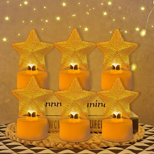 Nexoria Weihnachtsdeko LED Kerzen, 6 Stück Weihnachten Deko Stern Weihnachtsbaum Flammenlose Kerzen, Weihnachtsdeko Innen Mini Teelichter Batteriebetrieben für Tischdeko (A) von Nexoria