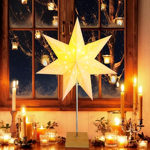 Nexoria Weihnachtsstern Beleuchtet Stehend, 67CM LED Weihnachtsstern mit Ständer Papierstern Weihnachten Beleuchtet Tischlampe Led Stern Stehend Weihnachtsbeleuchtung Stern Lampe für Tischdeko (C) von Nexoria