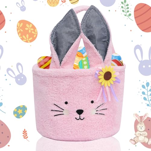 Osterhase Korb, Osterkorb Kinder Mit Henkel Osterkorb Taschen Kinder Fluffy Osterhasen Taschen Niedliche Osterhase Korb Mit Lange Ohren Osterkörbchen Zum Befüllen Osterdeko Für Geschenke (Pink) von Nexoria