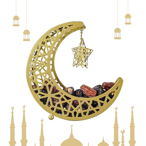 Ramadan Tablett, Eid Mubarak Dessert Tablett Ramadan Dekorationen Mond Tablett Ramadan Deko Mond Srar Dessert Teller Eid Mubarak Dekoration Ramadan Dessert Tray Eid Mubarak Tischdekoration (Gold,L) von Nexoria