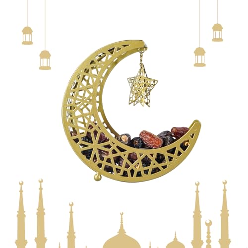 Ramadan Tablett, Eid Mubarak Dessert Tablett Ramadan Dekorationen Mond Tablett Ramadan Deko Mond Srar Dessert Teller Eid Mubarak Dekoration Ramadan Dessert Tray Eid Mubarak Tischdekoration (Gold,S) von Nexoria