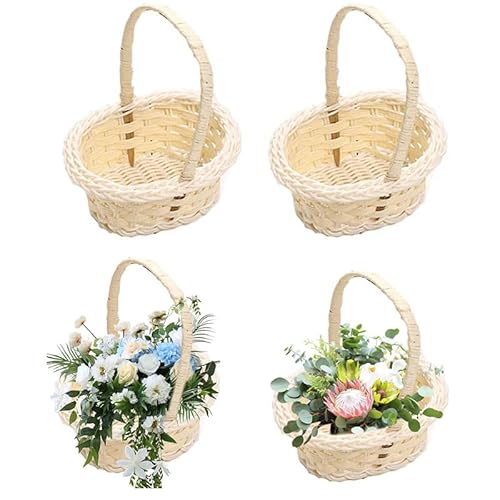 Rustikaler Blumenmädchen Korb, 4 Stück Hochzeit Blumenmädchen Körbe Körbchen mit henkel körbchen Weidenkorb mit Henkel Geflochtener Blumenkorb für Zuhause Hochzeit Party Dekoration,Oval von Nexoria