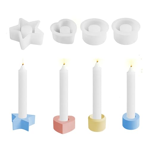 Silikonform Kerzenhalter, 3 Stück Silikonformen Gießformen Kerzenhalter Stern Gießform Kerzenhalter Rund Giessformen Silikon Herz Silikonform Weihnachten Silikon Gießform Ostern für Stabkerzen (B) von Nexoria