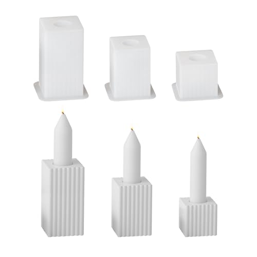 Silikonform Kerzenhalter, Silikonformen Gießformen Quadratisch Gießform Kerzenhalter Streifen Silikonform Einschieber Giessformen Silikon Gießformen Silikon für Stabkerzen Weihnachten (3Pcs) von Nexoria