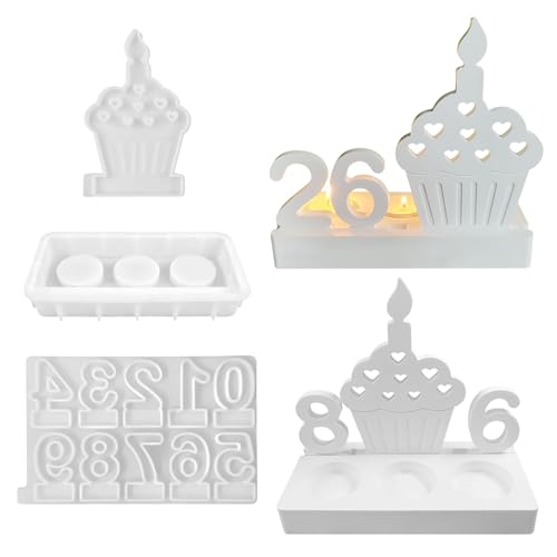 Nexoria Silikonform Kerzenhalter Zahlen & Kuchen, Gießform für Kerzen, Kuchen, Duftkerzen & Seifen, mit Sockel, zum Gießen, für Geburtstage, Valentinstag, Muttertag & Hochzeiten von Nexoria