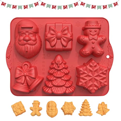 Silikonform Weihnachten Backen, Backform Weihnachten Weihnachtsman Kuchenform Baum Schneeflocke Silikon Backform Weihnachts Backformen Seifenformen Silikon für Süßigkeiten Kekse Schokolade (Rot) von Nexoria