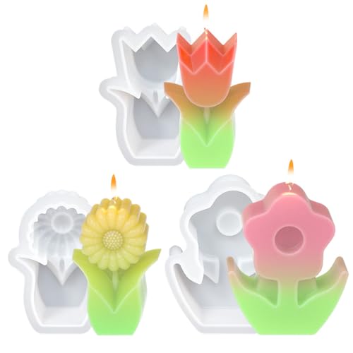 Silikonformen Gießformen Frühling, 3 Stück Silikonform Blumen Kerzen Silikonformen Tulpen Kerzen Formen Silikon Silikonform Frühling Blumen Gipsformen zum Gießen für DIY Kerzen Gips (A) von Nexoria