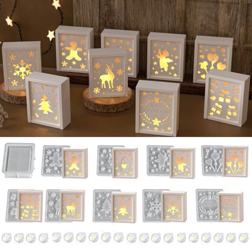 Silikonformen Gießformen Geschenkbox, 10 Stück Geschenkkarton Silikonform Weihnachten mit 20 LED Ballonlichter Gießform Weihnachten mit Elch Baum Gips zum Gießen Gießformen Silikon Geldgeschenke (A) Silikonformen Gießformen Geschenkbox, 10 Stück Geschenkkarton Silikonform Weihnachten mit 20 LED Ballonlichter Gießform Weihnachten mit Elch Baum Gips zum Gießen Gießformen Silikon Geldgeschenke (A) von Nexoria