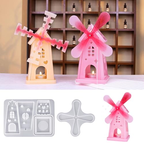 Silikonformen Gießformen Häuser, 3D Silikonform Haus mit Windmühle Silikonform Kerzenhalter Gießform Häuser Gips zum Gießen Gießform Kerzenhalter Giessformen Silikon für Handwerk (B) von Nexoria