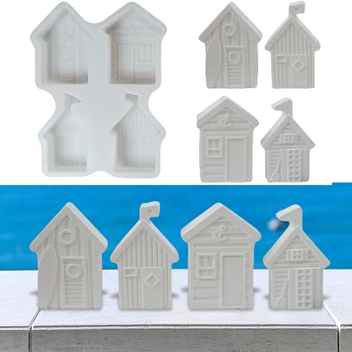 Silikonformen Gießformen Häuser, 4 Stück Silikonform Haus mit Anker Maritim Silikonform Häuser Gipsformen Zum Gießen Gießformen Silikon Häuser Silikon form Sommer für DIY Gips Kerzen (A) von Nexoria