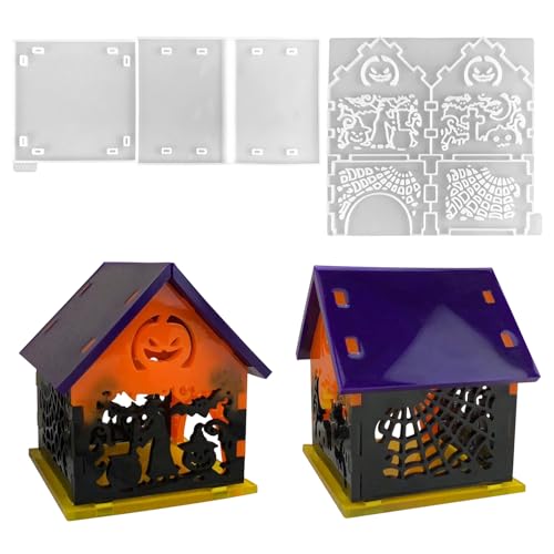Silikonformen Gießformen Häuser, Silikonform Baum Silikonform Haus mit Sockel Silikon Gießform Kerzenhalter Gipsform Zum Gießen Haus Baum Giessform Silikon Frühling für Handwerk (Halloween) von Nexoria