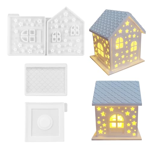 Silikonformen Gießformen Häuser, Silikonform Baum Silikonform Haus mit Sockel Silikon Gießform Kerzenhalter Gipsform Zum Gießen Haus Baum Giessform Silikon Frühling für Handwerk (Haus-E) von Nexoria