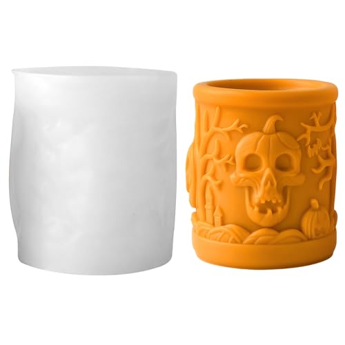 Silikonformen Gießformen Kerzen, Silikonform Halloween Kerzenformen zum Gießen Zylindrische Silikonform Kerzen mit Kürbis Muster Halloween Kerzenform Silikon Kürbis Kerzen Formen Silikon (C) von Nexoria