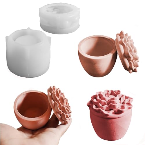 Silikonformen Gießformen Kerzenhalter, 2 Stück Silikonform Kerzenhalter Rund Silikon Gießform Dose mit Deckel Blume Gießform Kerzenhalter Silikonform Vase für Kerzenhalter Blumentöpfe Vorratsgefäß (B) von Nexoria