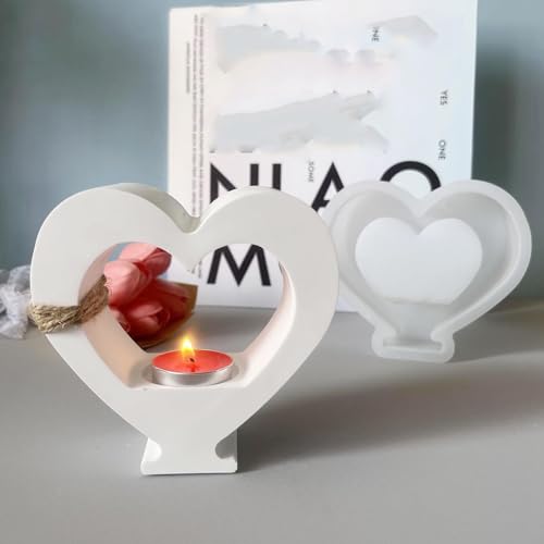 Silikonformen Gießformen Kerzenhalter, 3D Herz Silikonform Kerzenhalter Gießformen Silikon Teelichthalter Herz Gießform Kerzenhalter Sommer Gießform Beton für Teelichter (A) von Nexoria