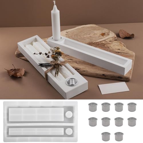 Silikonformen Gießformen Kerzenhalter, Silikonform Kerzenhalter für Stabkerzen Gießform Kkerzenhalter mit 10 Aluminiumhalter Quadrat Gießformen Silikon gießform Stabkerzenhalter für Stabkerzen von Nexoria