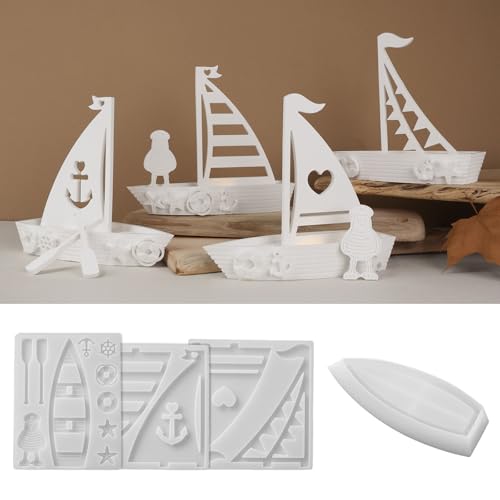 Silikonformen Gießformen Sommer, 4 Stück Segelboot Silikonform Kerzenhalter Gießformen Silikon Segelboot mit Möwe Gipsformen zum Gießen Gießform Kerzenhalter Boot Silikonform Soomer für Handwerk (A) von Nexoria