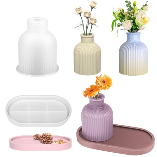 Silikonformen Gießformen Vase, Vase Silikonform Vase Silikon Gießform Epoxy Resin Moulds Flower DIY Epoxidharz Formen Vase Gipsformen Zum Gießen Gießformen Vase Und Oval Untersetzerr Blumenvase von Nexoria