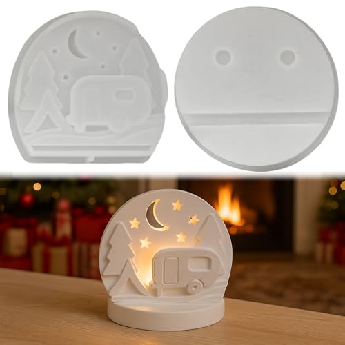 Silikonformen Gießformen Weihnachten, 4 Stück Krippe Silikon Gießform Silikonform Weihnachten Krippe mit Sockel Gießformen Silikon Baum Krippen Gips zum Gießen Silikonform Kerzenhalter (D) von Nexoria