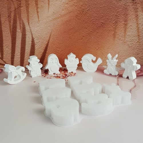 Silikonformen Gießformen Weihnachten, 7 Stück Silikonform Weihnachten Elch Schneemann Gipsformen zum Gießen Gießformen Silikon Elch Gießform Kerzenform für Kerzen Gips (A) von Nexoria