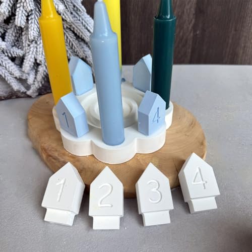 Silikonformen Gießformen Weihnachten Kerzenhalter, 2 Stück Silikonform Kerzenhalter mit Haus Gips zum Gießen Blume Gießform kerzenhalter gießformen Silikon Weihnachten Stabkerzenhalter (A) von Nexoria