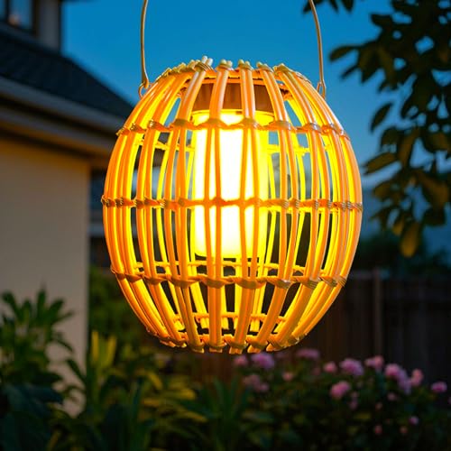 Solarlampen für Außen Hängend, Solarlaterne für Außen Garten Helle Solar Rattan Laterne Solarleuchten mit LED-Glühbirne Hängend Stehend Solarleuchten für Außen Terrasse Balkon (B) von Nexoria