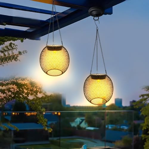 Solarlampen für Außen Hängend, Garten Solarleuchten für Außen Metall Hängend Solarleuchten Wasserdicht Solar Laternen Gartendeko Solar Laterne mit LED-Glühbirne für Terrasse Garten Balkon (B) von Nexoria