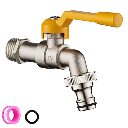 Wasserhahn Garten 1/2 Zoll Doppel Auslaufhahn Messing Kugelhahn Garten Wasserhahn mit Schlauchanschlüsse und Rollendichtband Außenwasserhahn Frostsicher Auslaufhahn für Garten (A) von Nexoria