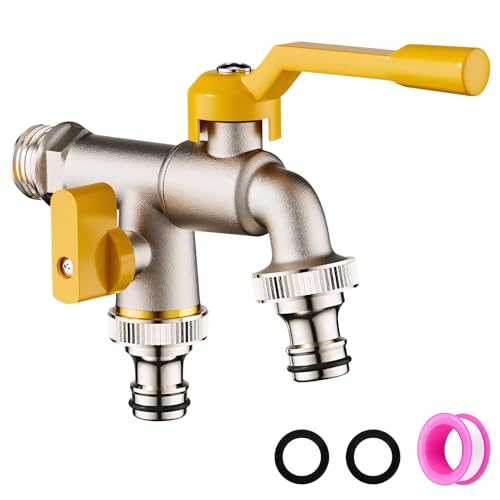 Wasserhahn Garten 1/2 Zoll Doppel Auslaufhahn Messing Kugelhahn Garten Wasserhahn mit Schlauchanschlüsse und Rollendichtband Außenwasserhahn Frostsicher Auslaufhahn für Garten (B) von Nexoria