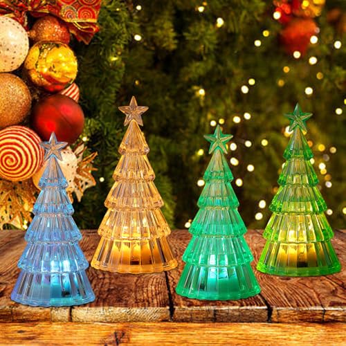 Weihnachtsdeko Weihnachtsbaum LED Kerzen, 4 Stück Led Kerzen Weihnachtsbaum LED Teelichter Weihnachtsbaum Beleuchtung Flammenlose Kerzen Led Kerzen Weihnachtsbaum für Weihnachten Tischdeko (L) von Nexoria