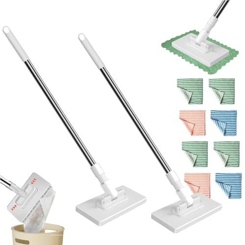 Wischmopp mit 4pcs Mop Pads, Bodenwischer Wischmop Set Automatische Demontage Bodenwischer mit Auswringfunktion 360 Grad Beweglicher Drehkopf Wischmop Nass- & Trockenmopps für Den Haushalt (2pcs) von Nexoria