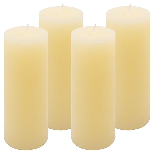 Nexos Trading - 4er Set Rustik-Kerzen Höhe 20 cm Ø 7,5 cm, creme, unparfümiert, Stumpenkerzen, Zylindrisch, Indoor, Hochzeits-Deko, Weihnachts-Kerzen, Tafelkerzen von Nexos Trading