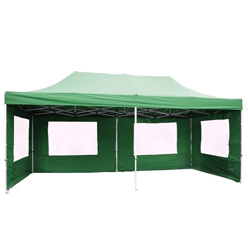 Falt-Pavillon Partyzelt mit Seitenteilen solide Ausführung für Garten Terrasse Feier Markt als Unterstand Plane wasserdichtes Dach 270/m² 3 x 6 m grün von Nexos Trading