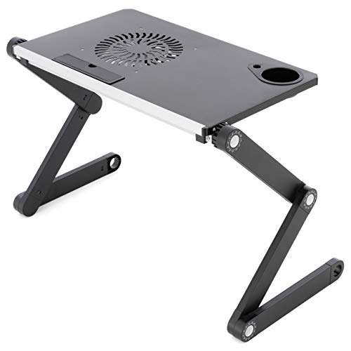 Laptoptisch Notebook-Ständer Aluminium-Legierung Platte 48x28cm Silber-schwarz Höhe und Neigungswinkel höhenverstellbar integrierter USB-Lüfter von Nexos Trading