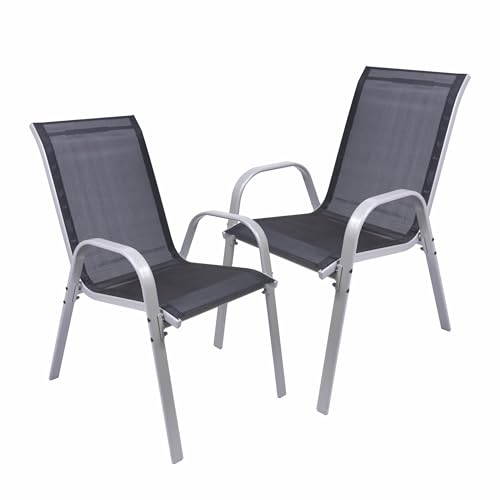 Nexos 2er Set Stapelstuhl BARI aus Textilene und Stahl – Farbe: Rahmen grau/Bespannung schwarz Nexos 2er Set Stapelstuhl BARI aus Textilene und Stahl – Farbe: Rahmen grau/Bespannung schwarz von Nexos Trading