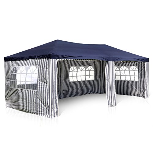 Nexos GM36077 PE-Pavillon Partyzelt mit 4 Seitenteilen und 2 Eingängen für Garten Terrasse Feier oder Fest als Unterstand Plane 110g/m² wasserdicht 3 x 6 m blau von Nexos Trading
