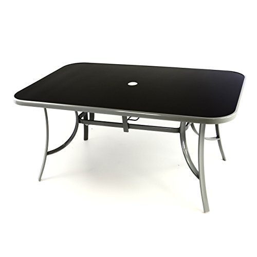 Nexos Gartentisch Esstisch Terrassentisch Glastisch Buffettisch Balkon-Tisch Glasplatte schwarz Gestell-Farbe Silber-grau 150 cm Stahl mit Schirmloch Nexos Gartentisch Esstisch Terrassentisch Glastisch Buffettisch Balkon-Tisch Glasplatte schwarz Gestell-Farbe Silber-grau 150 cm Stahl mit Schirmloch von Nexos Trading