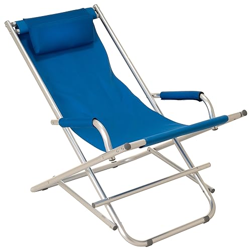 Nexos Strandstuhl Klappstuhl Klappsessel Gartenstuhl Campingstuhl Liegestuhl – Sitzmöbel Terrasse Balkon – klappbarer Stuhl aus Alu & PVC - blau von Nexos Trading